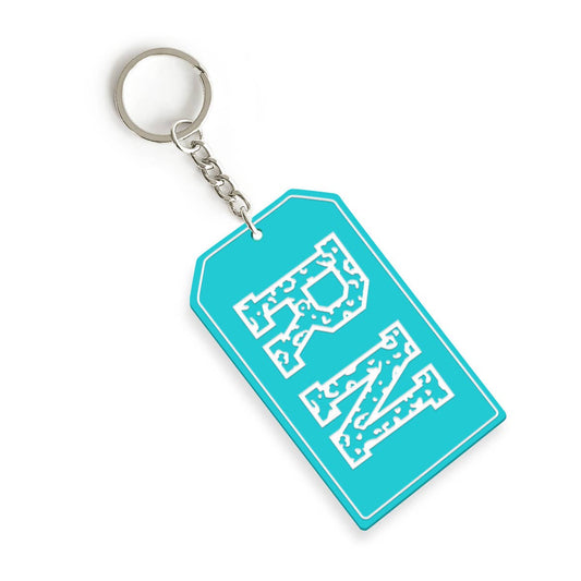 Teal & White Leopard RN Nurse Tag Keychain