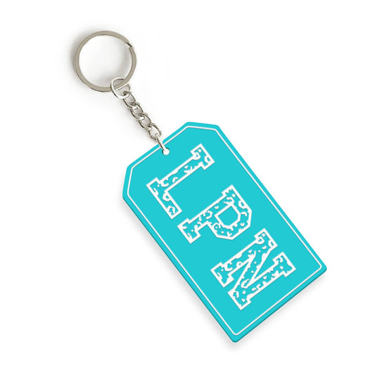 Teal & White Leopard LPN Nurse Tag Keychain