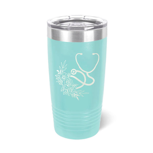 Floral Stethoscope Teal 20oz Tumbler